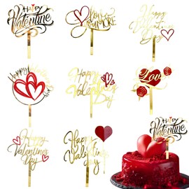 Decoración para tartas del día de San Valentín, decoración de magdalenas, 8 piezas de decoración de magdalenas, suministros de acrílico para fiesta de postres