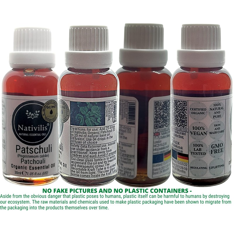 Nativilis Organic Patchouli Essential Oil Pogostemon Cablin for Treating Skin