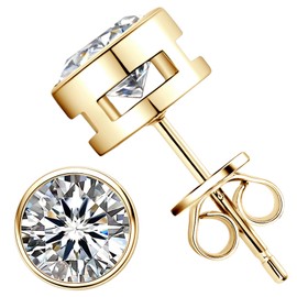 TIMEFASHION Moissanite Stud Earrings for Men, 1ct-4ct D Color Round Cut Lab Grown Diamond, Sterling Silver Platinum Plated Bezel Stud Earrings for Women Anniversary Birthday Gift, 2.0