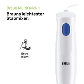 Braun Stabmixer MQ10.001M MultiQuick 1 - Extra Leichter Pürierstab mit Edelstahl-Mixfuß und EasyTwist System, inkl. 600 ml Mix- & Messbecher, 450 Watt, Weiß