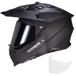 VS-908 Dual Sport Adventure Motorcycle Helmet Full Face, Dirt Bike, Motocross, Off-Road, ATV, UTV for Adults Men DOT Approved (Matte Black, L)