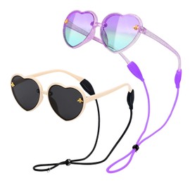Mayoii 2Pack Kids Sunglasses, Heart Sunglasses with 2 Anti Loss Straps, Stylish Toddler Sunglasses for Girls Boys UV Protection Outdoor