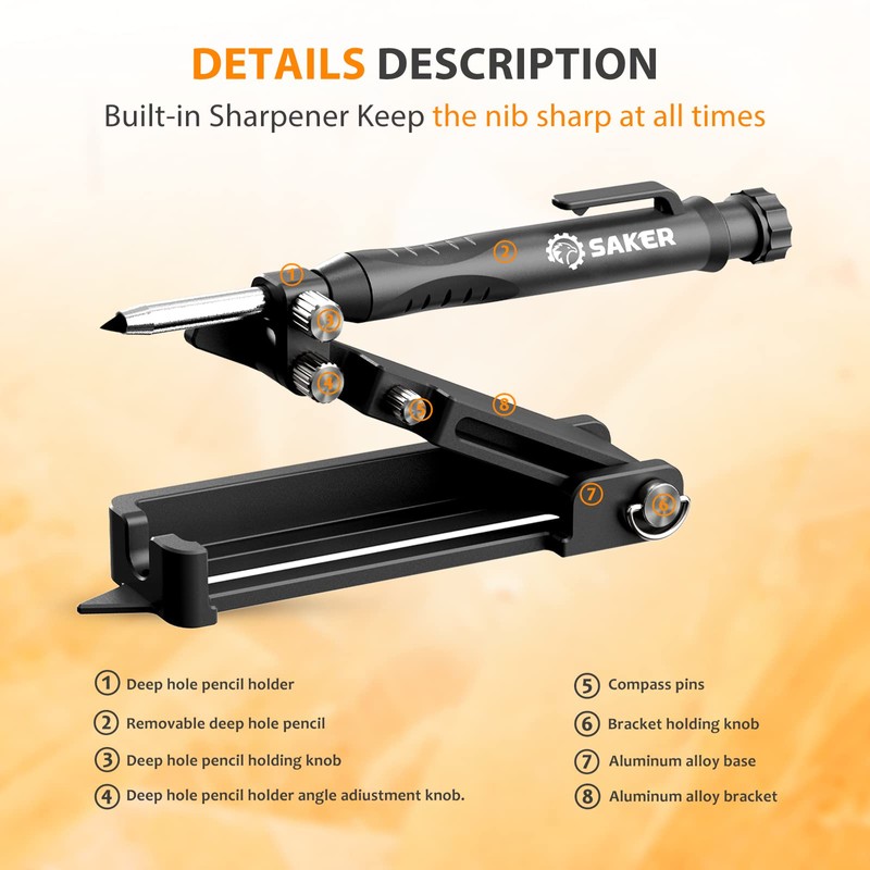Saker Multifunctional Scribing Tool, Multifunctional Building Pen, Construction Pencil, Carpenter's
