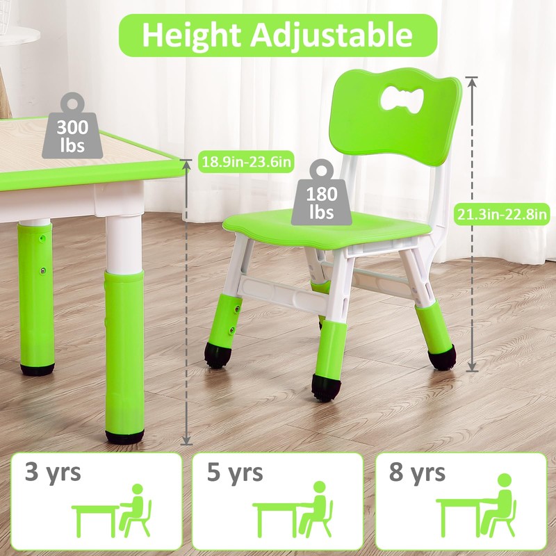 Kids Table and Chairs Set, Height Adjustable Desk with 4