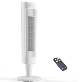Comfort Zone 36” Tower Fan with Remote Control for Home, 60 Degree Oscillation, 3 Speeds, 12H Timer, Carry Handle, White