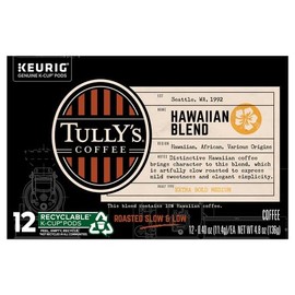 Tully's Coffee Hawaiian Blend Tully's Coffee Keurig Single-Serve K-Cup Pods, Medium Roast Coffee, 12 Count