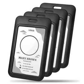 4 Pack Sliding ID Card Holder Plastic Vertical ID Badge Holder Hard Black Card Protector with Clear Window for Office School Driver’s Licenses and Key Cards