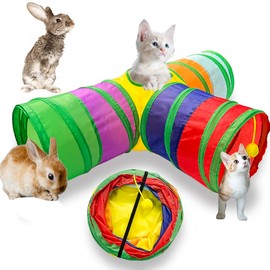 Pet Cat Tunnel Tube Cat Toys, 3 Way Cat Tunnel, Collapsible Tube with 1 Play Ball Kitty Toys, Bunny Tunnels & Tubes, Small Animal Activity Tunnel Toys for Indoor Cats, Puppy, Kitty, Kitten, Rabbit