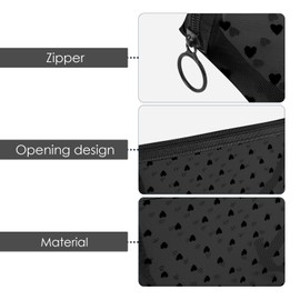 Adorila 4 bolsas de cosméticos de malla, bolsa de maquillaje portátil de malla de viaje, bolsa de maquillaje con cierre con estampado de corazón, bolsa de aseo para mujeres y niñas (negro), Negro -
