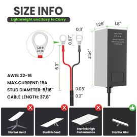 Terapaton Portable Battery Connector, Vehicle Battery Converter for Starlink Mini | 12-36V Input 36V/1.67A Output Step Up Adapter for RV, Truck, Boat & Outdoor Camping, Support 200FT Extended Range