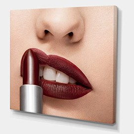DesignQ Red Lipstick Getting Applyed On Lips Modern Canvas Wall Art