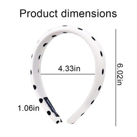 Vintage Satin Padded Headband Polka Dot Head Band Elegant White Black Polka Dot Headband Vintage 1950s Fabric Hair Accessories for Short Curly Hair Decor Modern Polka Dot Outfits Headbands Non Slip