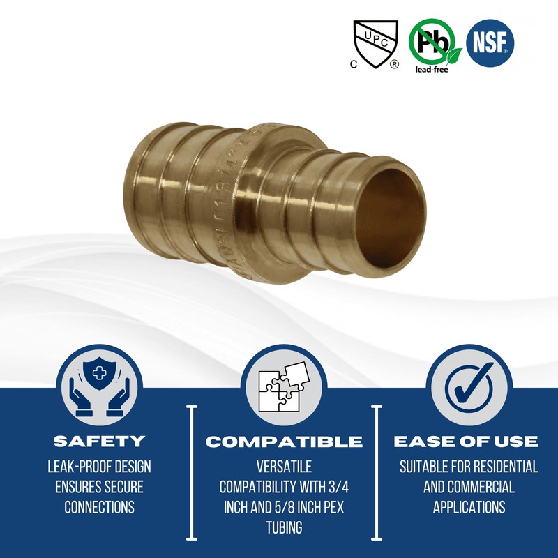 XFITTING 10 Pieces 5/8" x 3/4" Pex Reducing Coupling, Brass,