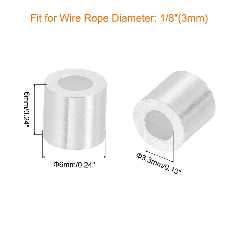 sourcing map 120Pcs Aluminum Crimping Loop Sleeve for 1/8" Diameter