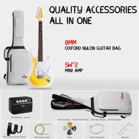 MUSILY MST-1 39 Inch Electric Guitar Kit, Beginner Starter Full Size Solid Body Electric Guitar With HSS Pickups, Gig Bag, Amplifier, Strap, Cable, Picks, String (LemonBurst)