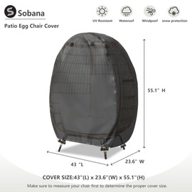 Sobana Outdoor Egg Chair Cover with Double Zipper,Waterproof Dust Proof Anti-UV Egg Chair Covers for Wicker Patio Basket Chairs(Black,Cover Only)