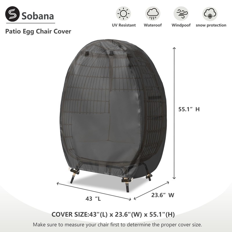 Sobana Outdoor Egg Chair Cover with Double Zipper,Waterproof Dust Proof