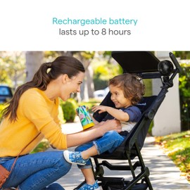 Munchkin Stroller Fan - Portable Fan for Travel, Baby Gear Accessory with 4 Speeds, Flexible Clip-on Leg Attachment, Rechargeable Battery, Black with Multicolored LED Lights