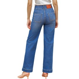 Sidefeel Women's High Waisted Straight Leg Jeans Stretchy Tummy Control Wide Leg Denim Pants with Pockets Light Blue Size 6