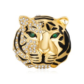 Medsor Tiger Head Brooch Pin Gold Plated Crystal Animal Pin Retro Tiger Head Badge Lapel Pin for Men Gift