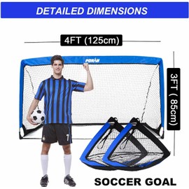 Soccer Goal Net for Kids & Adults,Pop Up 4FT Soccer Goal with 210D Oxford & 8 Field Marker Cones &Extra Stakes,Birthday Gift & Fun for Backyard and Soccer Training