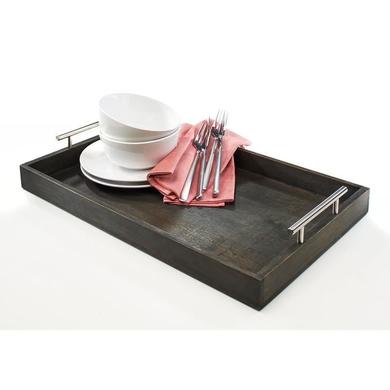 Kobolo Rectangular Bamboo Tray with Metal Handles (Grey)