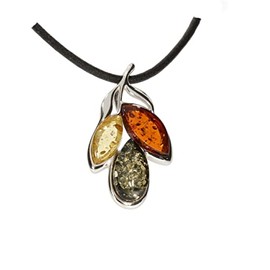 Artisana Jewellery Amber Pendant with Leather Cord in Multicoloured and Rhodium-Plated 925/000 Sterling Silver, Leather Baltic Amber Rhodium-plated 925/000 sterling silver Leather, Amber