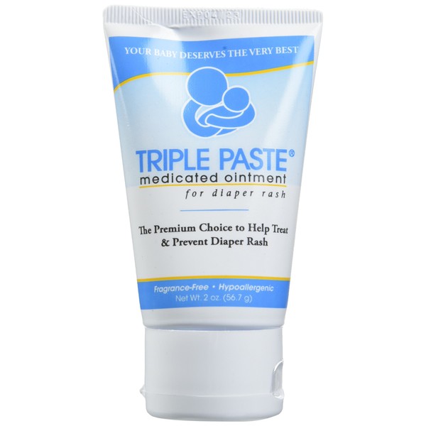 Triple Paste Diaper Rash Cream, Hypoallergenic Medicated Ointment for Babies, 2 oz (Pack of 3)
