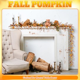 Thiccywoov 9.84 ft St Fall Pumpkin Garland with Lights Autumn Maple Leaves Lights Thanksgiving Decorative Yellow Berry Garland Decorations for Harvest Home Mantel Table Wall Party Decor