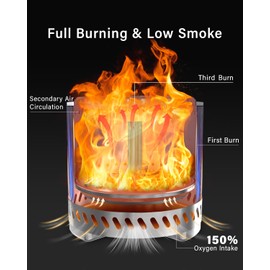 Portable Smokeless Fire Pit for Outdoor: 15 inch Wood Burning Firepit with Removable Ash Pan - 304 Stainless Steel Fire Pit for Outside Patio Camping Backyard Black