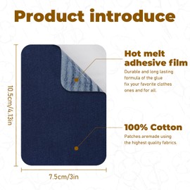 12 Pcs Premium Quality Fabric Iron on Patches, 100% Cotton Repair Patch, Inside & Outside Strong Glue for Clothes Pants Mending and Decorating, Size 3" x 4-1/4" (7.5 cm x 10.5 cm) Dark Blue