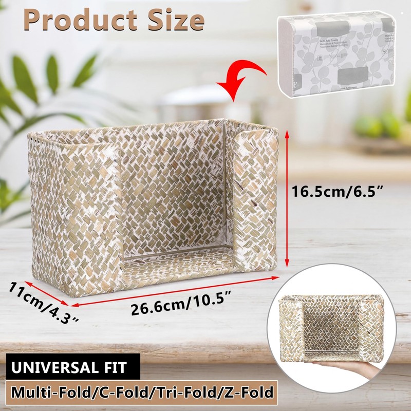 Folded Paper Towel Holder Wicker Paper Towels Dispenser,Washwhite