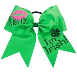 Kiss Me I'm Irish Green Shamrock Cheer Hair Bow | St. Patrick's Day Hair Bow