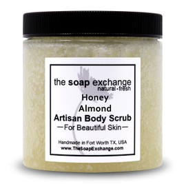 The Soap Exchange Sugar Body Scrub - Honey Almond Scent - Hand Crafted 8 fl oz / 240 ml Natural Artisan Skin Care, Shea Butter, Exfoliate, Moisturize, & Protect. Made in the USA.