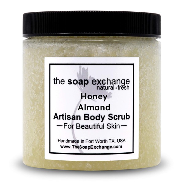 The Soap Exchange Sugar Body Scrub - Honey Almond Scent - Hand Crafted 8 fl oz / 240 ml Natural Artisan Skin Care, Shea Butter, Exfoliate, Moisturize, & Protect. Made in the USA.