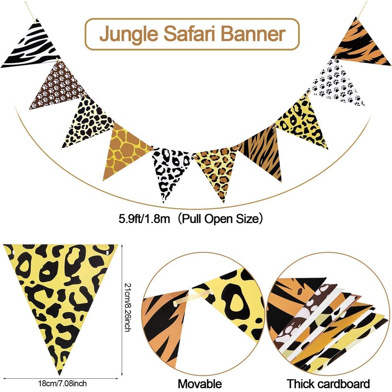 Happium Jungle Safari Banner Animal Themed Bunting Banner Leopard Print