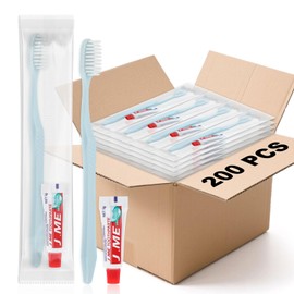 Lilingsty Disposable Toothbrushes with Toothpaste, Light Blue Toothbrush and Toothpaste, Individually Packaged, Suitable for Hotels, Homes, Camping, and Travel (200-PACK)