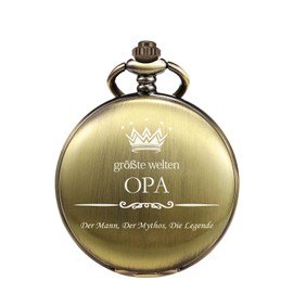 TREEWETO Pocket Watch with Engraving Chain Men's Black/Bronze Gift for Grandpa Birthday Father's Day Fathers Day Gift, bronze