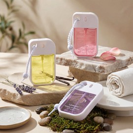 Dansib Set of 3 Power Mist Hydrating Hand Sanitizer Spray Bulk with Keychain Travel Size Refreshing Hand Sanitizer 1.35 Fl. oz Compact Card Spray Bottle Rose Lavender Vanilla Scent for Friends Gifts