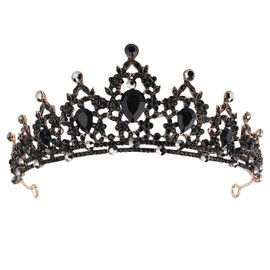 CAVETEE Black Baroque Queen Crown for Women Birthday Tiara Vintage Rhinestones Black Crown Wedding Bridal Crown Birthday Party Headbands Princess Party Prom Black Tiaras and Crowns for Women Girls