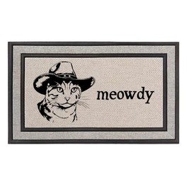 Daylor Outdoor Indoor Doormat 18" x 30" Gray/Beige/Black Rubber Backed Door Mat Fabric Mat Meowdy Cat Funny Howdy Country Cowboy Cat