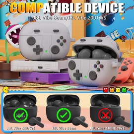 Wowwat for JBL Vibe 200TWS / JBL Vibe Beam Case Cover Game Console Design, Silicone Case Compatible with JBL Vibe 200TWS with Keychain with Cleaning Pen Kit - Rock Grey