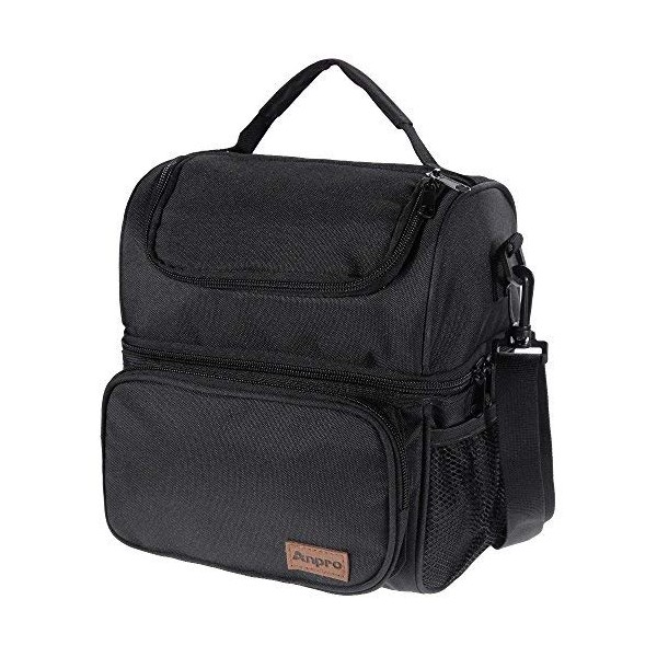 Anpro Lunch Bag â Cool Bag for Lunch, Lunch Bag for Adults with Adjustable Shoulder Strap, for Carrying Lunch Box - Lunch Kit for Camping, Fishing, Barbecues, Black(24x20x14.5cm)