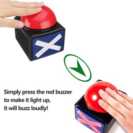Game Answer Buzzer 6pcs, Game Buzzer Family Feud Buzzer Alarm Sound Play Button with Light Buzzers for Game Show Trivia Quiz Got Talent Buzzer Toys (6)