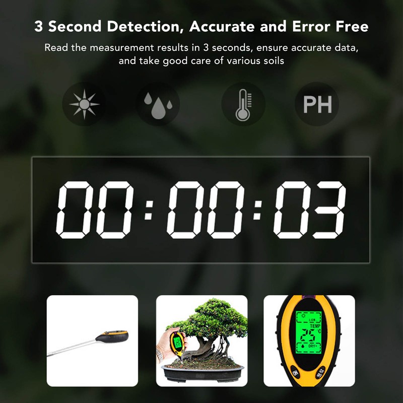 Soil Detector 4 in 1 Moisture Temperature PH Light Accurate