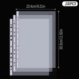 GESDYO 100 Pieces A4 brochure Sleeves Crystal Clear Reusable A4 Plastic Sleeve，Can be Used for organizing and Sorting folders, at Home, in The Office and at School