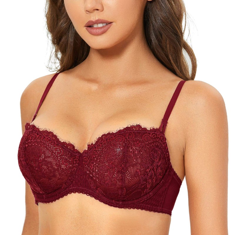 DOBREVA Women's Lace Balconette Bra Half Cup Non Padded Push
