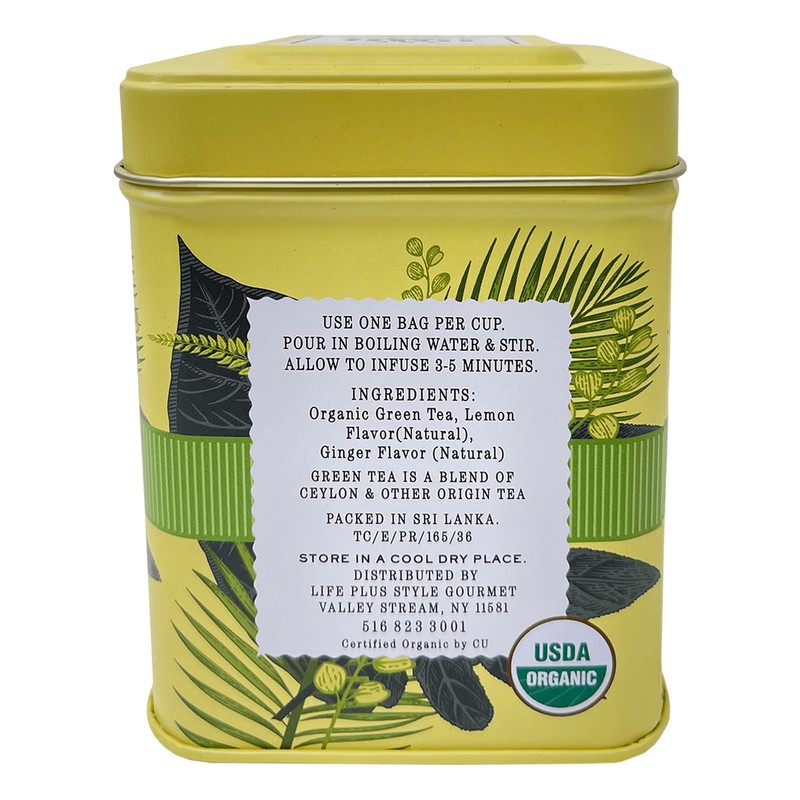 Organic Lemon Ginger Ceylon Green Tea - 50 Packets -