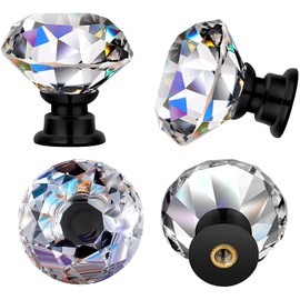 Qingmao Pack of 10 Drawer Knobs, Chest of Drawers, Furniture Knobs, Crystal, 30 mm, Zinc Alloy, Crystal Glass Furniture Knobs, Wardrobe Pull Handles, Furniture Handle