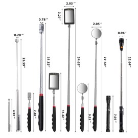 Telescoping Magnetic Pick Up Tool Magnetic Sweepers with 1 lb and 15 lb Pickup Rod, Round and Square 360 Swivel Adjustable Inspection Mirror and Flexible LED Flashlight, Birthday Gifts for Men, Dad